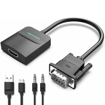 Преходник Vention ACNBB, от VGA(м) AUX-in and Micro USB power към HDMI(ж), 0.15m, черен | JAR Computers Vention ACNBB