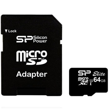 Карта памет 64GB microSDXC, Silicon Power SP064GBSTXBU1V10SP, с адаптер, Class 10, скорост на четене 85MB/s image
