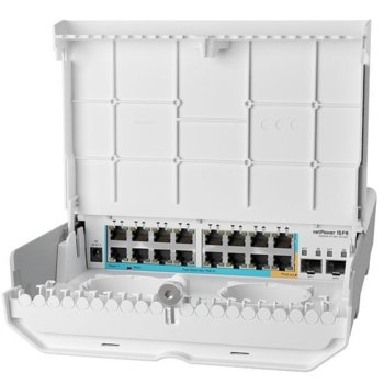 Суич Mikrotik netPower 15FR, 18 порта, 15x 10/100 Mbps PoE, 1x PoE out, 2x SFP | JAR Computers Mikrotik netPower 15FR CRS318-1Fi-15Fr-2S-OUT
