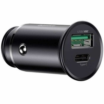 Зарядно за кола Baseus PPS Quick Car Charger (CCYS-C01), от автомобилна запалка към 1x USB-C(ж) / 1x USB-A(ж), черен | JAR Computers Baseus PPS Quick Car Charger 30W CCYS-C01