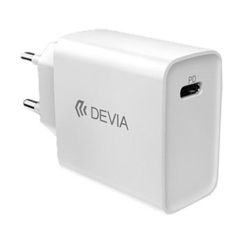 Зарядно устройство Devia 6711, от контакт към USB Type-C(ж), 18W, бяло | JAR Computers Devia Power Delivery 220V Type C-18W IT6711