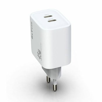 Зарядно устройство DeTech DE-PD, от контакт към 2x USB-C(ж), бяло | JAR Computers DeTech DE-PD 40340