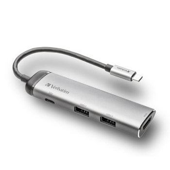 Докинг станция Verbatim Multiport Hub 49140, от USB Type-C към 2x USB-А, 1x USB-C порт за зареждане, HDMI порт, сива | JAR Computers Verbatim USB-C Multiport 49140