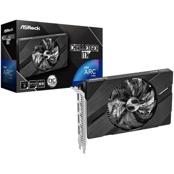 Видео карта Intel Arc A380, 6GB, ASRock Challenger ITX 6GB OC, PCI-E 4.0, GDDR6, 96-bit, DisplayPort, HDMI | JAR Computers ASRock Intel ARC A380 Challenger ITX 6GB OC 90-GA3