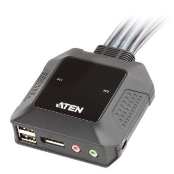 KVM суич Aten CS22DP, от 2x USB 2.0 (ж), 1x DisplayPort (ж), 1x Mic, 1x 3.5 mm jack към 1x USB 2.0 (м), 1x DisplayPort (м), 1x Mic, 1x 3.5 mm jack (м) image