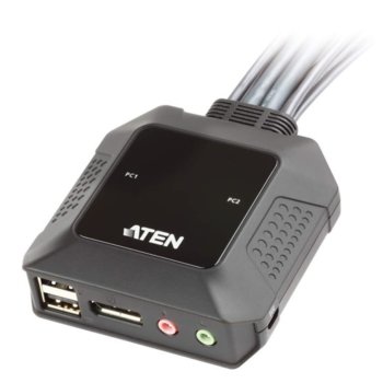 KVM суич Aten CS22DP, от 2x USB 2.0 (ж), 1x DisplayPort (ж), 1x Mic, 1x 3.5 mm jack към 1x USB 2.0 (м), 1x DisplayPort (м), 1x Mic, 1x 3.5 mm jack (м) | JAR Computers Aten CS22DP