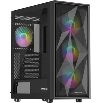 Кутия Genesis Diaxid 605 ARGB, ATX/mATX/Mini-ITX, 1x USB 3.2 Gen 2 Type-C, 2x USB 3.0, 4x 120mm ARGB вентилатора, с прозорец, черна, без захранване | JAR Computers Genesis Diaxid 605 ARGB Black NPC-2172
