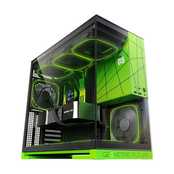 Кутия Geometric Future Model 5 (GEO-M5F-BNV), ATX/microATX/Mini-ITX, 2x USB 3.0, с прозорец, черно-зелена, без захранване | JAR Computers Geometric Future Model 5 Black/Green