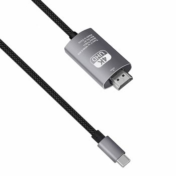 Адаптер DeTech, 1x USB-C(м) към HDMI(м), 2м, 4K@60Hz, сив | JAR Computers DeTech USB-C - HDMI, 2.0m, 4K, 60Hz, С оплетка, Си