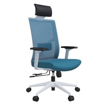 Директорски стол RFG Snow HB, дамаска/меш, пластмасова база, коригиране височина, лумбална опора, облегалка за глава, заключване в позиция, светлосин | JAR Computers RFG Snow 4010140393