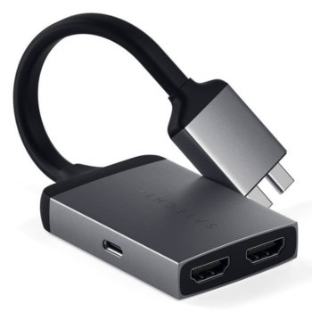 Преходник Satechi 41633, USB-C към Dual HDMI, поддръжка на 4K, сив | JAR Computers Satechi USB-C to Dual HDMI 4K Adapter dc-41633