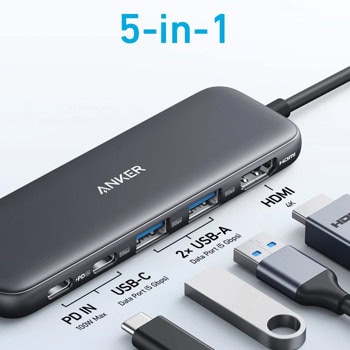 Anker 332 USB-C Hub (5-in-1) Black | JAR Computers Anker 332 USB-C Hub (5-in-1) Black