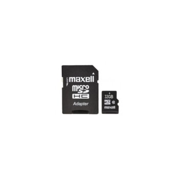 Карта памет 32GB microSDHC, MAXELL, с SD адаптер, Class 10, скорост на четене 45MB/s, скорост на запис 10MB/s image