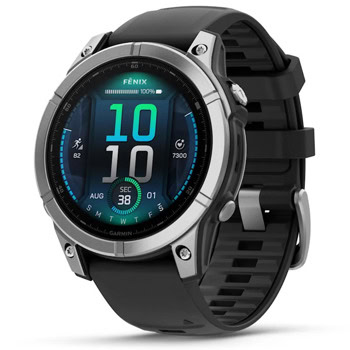 Смарт часовник Garmin fenix E, 1.3" (3.3cm) AMOLED дисплей, Bluetooth, ANT+, Wi-Fi, GPS, 16GB Flash памет, мониторинг на съня, спортни режими, календар, смарт известия, 10ATM, до 16 дни време на работа, корпус от неръждаема стомана, черен | JAR Computers Garmin fenix E Stainless Steel Black Silicone