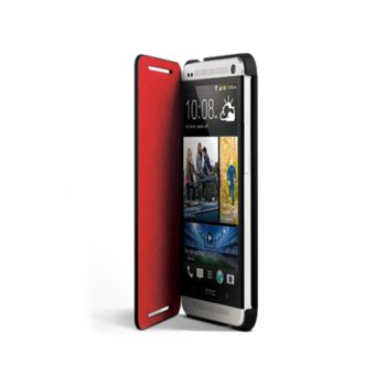 Калъф за HTC ONE mini, отваряем, кожен (еко кожа), HTC Double Dip Flip, червен | JAR Computers HTC Double Dip Flip (черен-червен)