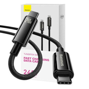 Кабел Baseus Tungsten Gold (CAWJ040201), от USB C(м) към USB C(м), 3m, 240W, черен | JAR Computers Baseus Tungsten Gold CAWJ040201