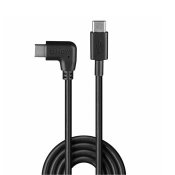 Кабел LINDY LNY-32005, от USB C(м) към USB C(м), 90° прав ъгъл, 1m, черен | JAR Computers кабел lindy lny-32005