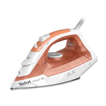 Парна ютия Tefal Virtuo 30, 27 г/мин непрекъсната пара, 120 г/мин парен удар, 240 мл. резервоар, керамична плоча, анти-капкова система, 2000W, оранжева | JAR Computers Tefal Virtuo 30 Orange FV2C40E0