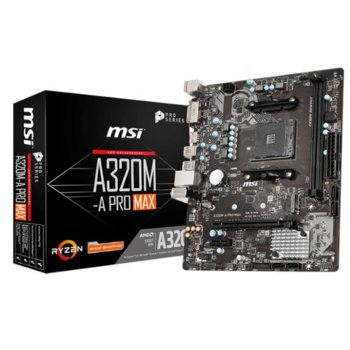 Дънна платка MSI A320M-A PRO MAX, A320, AM4, DDR4, PCIe 3.0 (HDMI&DVI-D), 4x SATA 6Gb/s, 6x USB 3.2 Gen1, m-ATX | JAR Computers MSI A320M-A PRO MAX