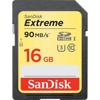 Карта памет 16GB SDHC, SANDISK Extreme, Class 10, скорост на четене до 90 Mb/s, скорост на запис до 40 MB/s image