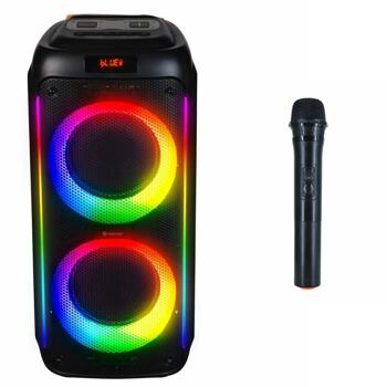 Комплект караоке колона и микрофон Denver BPS-458, 2.0, 1000W, Bluetooth, USB, AUX, черен, до 4 часа време на работа, RGB подсветка, слот за SD карта | JAR Computers Denver BPS-458