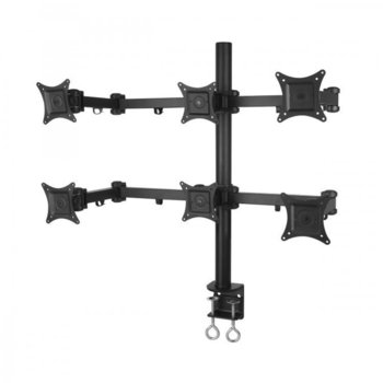 Стойка за монитор SBOX LCD-352-6, за плот, за екрани до 24", VESA до 100x100, до 10кг. на рамо, регулируема, за 6 бр. монитора, черна | JAR Computers SBOX LCD-352-6 Стойка за 6 монитора за плот