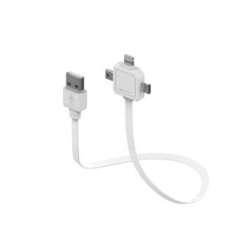 Кабел Allocacoc USB cable 9002, от USB(м) към mini USB(м)/Lightning(м)/Micro USB(м), 0.8m, бял | JAR Computers Allocacoc USB cable 9002