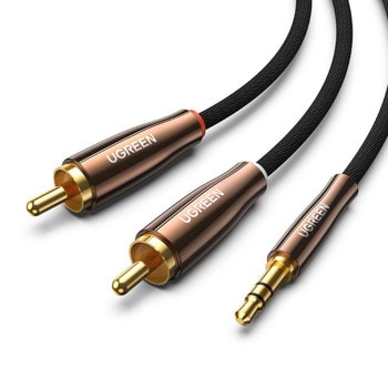 Кабел Ugreen 80847, от AUX(м) към 2x RCA(м), 2m, черен, позлатени конектори | JAR Computers Кабел 3.5мм жак към RCA черен Ugreen 80847