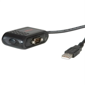 Преходник Roline 12.02.1048, от USB-A(м) към Serial D-Sub 9-pin(ж), 1.8m, черен | JAR Computers USB to 2x SERIAL DB9M converter Roline 12.02.1048