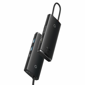 Докинг станция Baseus Lite Series 6-Port, от USB C към 2x USB A, 1x USB C, 1x HDMI, 1x SD/MicroSD, черна | JAR Computers Baseus Lite Series 6-Port Hub WKQX050101