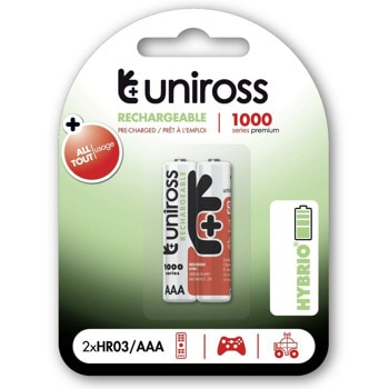 Акумулаторни батерии Uniross 8288, AAA, 1.2V, 1000mAh, NiMH, 2бр. | JAR Computers NiMH Uniross AAA 1000 блистер 2бр. 8288