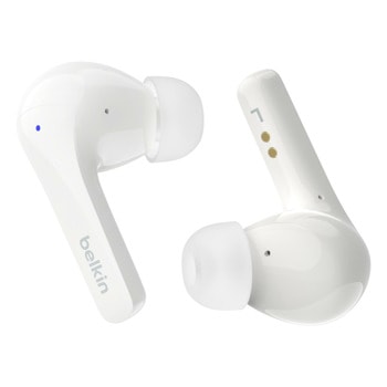 Слушалки Belkin SoundForm Motion, безжични, микрофон, Bluetooth, IPX5 водоустойчивост, шумопотискащи, до 9 часа време на работа, безжично зареждане, бели | JAR Computers Слушалки SoundForm Motion бели