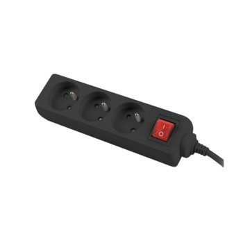 Разклонител Lanberg, 3 гнезда, с ключ, 1.5 м кабел, черен | JAR Computers Lanberg PS1-03E-0150-BK