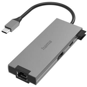Докинг станция Hama Multiport 200109, от USB C към 1x USB C, 2x USB A, 1x HDMI, 1x RJ45, сива | JAR Computers HAMA Multiport HAMA-200109