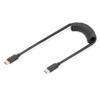 Кабел ASSMANN AK-300431-006-S, от USB C(м) към USB C(м), спирала, 1m, 60W, черен | JAR Computers кабел assmann ak-300431-006-s