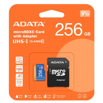 Карта памет 256GB microSDXC Adata Premier, Class 10 UHS-I, скорост на четене 100 MB/s, скорост на запис 25 MB/s image
