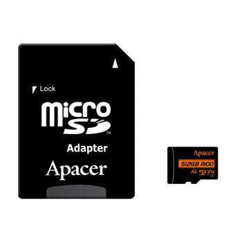Карта памет 512GB microSDXC с адаптер, Apacer AP512GMCSX10U8-R, UHS-I, U3 V30, скорост на четене до 100MB/s, скорост на запис до 80MB/s | JAR Computers Apacer AP512GMCSX10U8-R