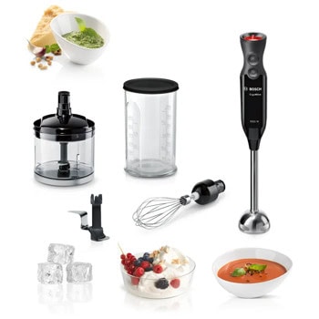 Пасатор Bosch MS61B6170, с кана, чопър и бъркалка, 1000W, 12 степени на работа, 0.6 л. обем на чашата, 4 остриета, черен | JAR Computers Bosch MS61B6170