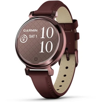 Смарт часовник Garmin Lily 2 Classic (Dark Bronze/Mulberry), 1" x 0.84" (2.54cm x 2.13cm) монохромен дисплей, Bluetooth, следене на сърдечна честота, пулсомер, мониторинг на съня, 5ATM, до 5 дни време на работа, кожена каишка, тъмнокафяв | JAR Computers Garmin Lily 2 Classic Dark Bronze 010-02839-03