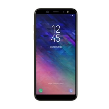 Samsung Galaxy A6 (2018)(златист), поддържа 2 SIM карти, 5.7" (14.48 cm) Super AMOLED, осемядрен Exynos 7870 Cortex-A53 1.6GHz, 3GB RAM, 32GB Flash памет (+ microSD слот), 16 & 16 Mpix camera, Android, 162g | JAR Computers Samsung Samsung Galaxy A6 (2018) DS 32GB Gold