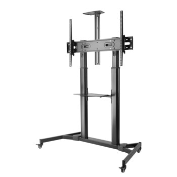 Стойка за телевизор SBOX FS-3610, за под, за екрани от 60" до 100", VESA до 1000x600, до 100кг, регулируема, колела, черна | JAR Computers SBOX FS-3610