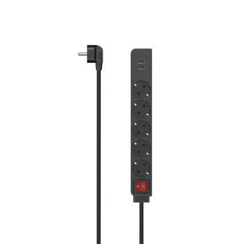 Разклонител HAMA 223184, 5 гнезда, 2x USB-A, бутон за вкл./изкл., 1.4 m, черен | JAR Computers HAMA 223184