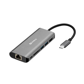 Докинг станция Sandberg 136-18, USB C към 1x USB C(PD), 2x USB A, 1x HDMI, 1x RJ45, 1x SD/MicroSD четец, черна | JAR Computers Docking Station Sandberg 136-18