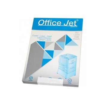 Етикети за принтери Office Jet, формат А4, размер 297x210mm, 1бр. на лист, с рязан гръб, опаковка от 100 листа, бели | JAR Computers Office Jet Етикети за принтери