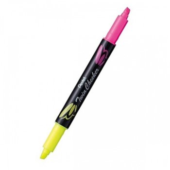 Двулицев маркер Pentel Twin Checker жълт и розов, 1.0 - 3.5 mm, за всички типове хартия | JAR Computers Маркер Pentel Twin Checker жълт и розов