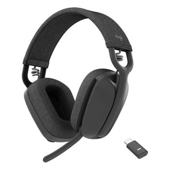 Слушалки Logitech Zone Vibe Graphite, безжични, Bluetooth, USB-C, шумопотискащ микрофон, 40mm говорители, сертифицирани за Microsoft Teams, Zoom и Google, сиви | JAR Computers Logitech Zone Vibe Wireless Graphite 981-001157