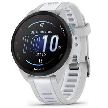 Смарт часовник Garmin Forerunner 165 Music (Mist Grey/Whitestone), 1.2" (3.04cm) AMOLED дисплей, Bluetooth, ANT+, Wi-Fi, GPS, 4GB Flash памет, пулсомер, измерване на SpO2, контролиране музиката на смартфона, 5ATM, до 11 дни време на работа, бял | JAR Computers Garmin Forerunner 165 Grey/Whitestone 010-02863-31
