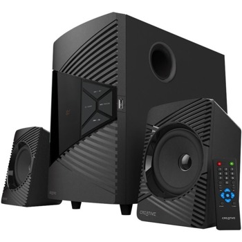 Тонколони Creative SBS E2500, 2.1, 30W (7.5W + 7.5W + 15W), Bluetooth 5.0, FM, AUX, USB, дистанционно, черни | JAR Computers Creative SBS E2500