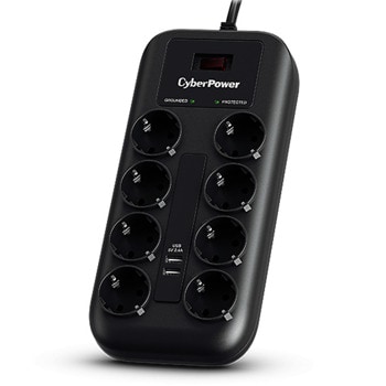 Разклонител CyberPower P0820SUF0-DE, 8 гнезда, 1.8m кабел, черен | JAR Computers CyberPower P0820SUF0-DE