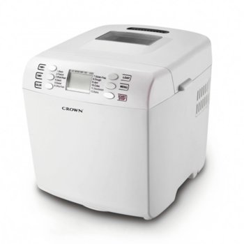 Хлебопекарна Crown CBM-6132, 550W, 12 пpoгpaми, таймер, 13 часа отложен старт, вмecтимocт до 900g, бяла | JAR Computers Crown CBM-6132